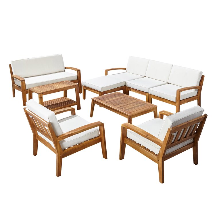 【Home&Garden】Bellevue Solid Wood 7 - Person Seating Group with Cushions