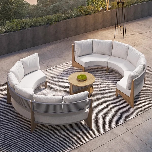 8 Pieces Farmhouse CurvedModular Outdoor PatioSectional Sofa Set withCoffee Table.