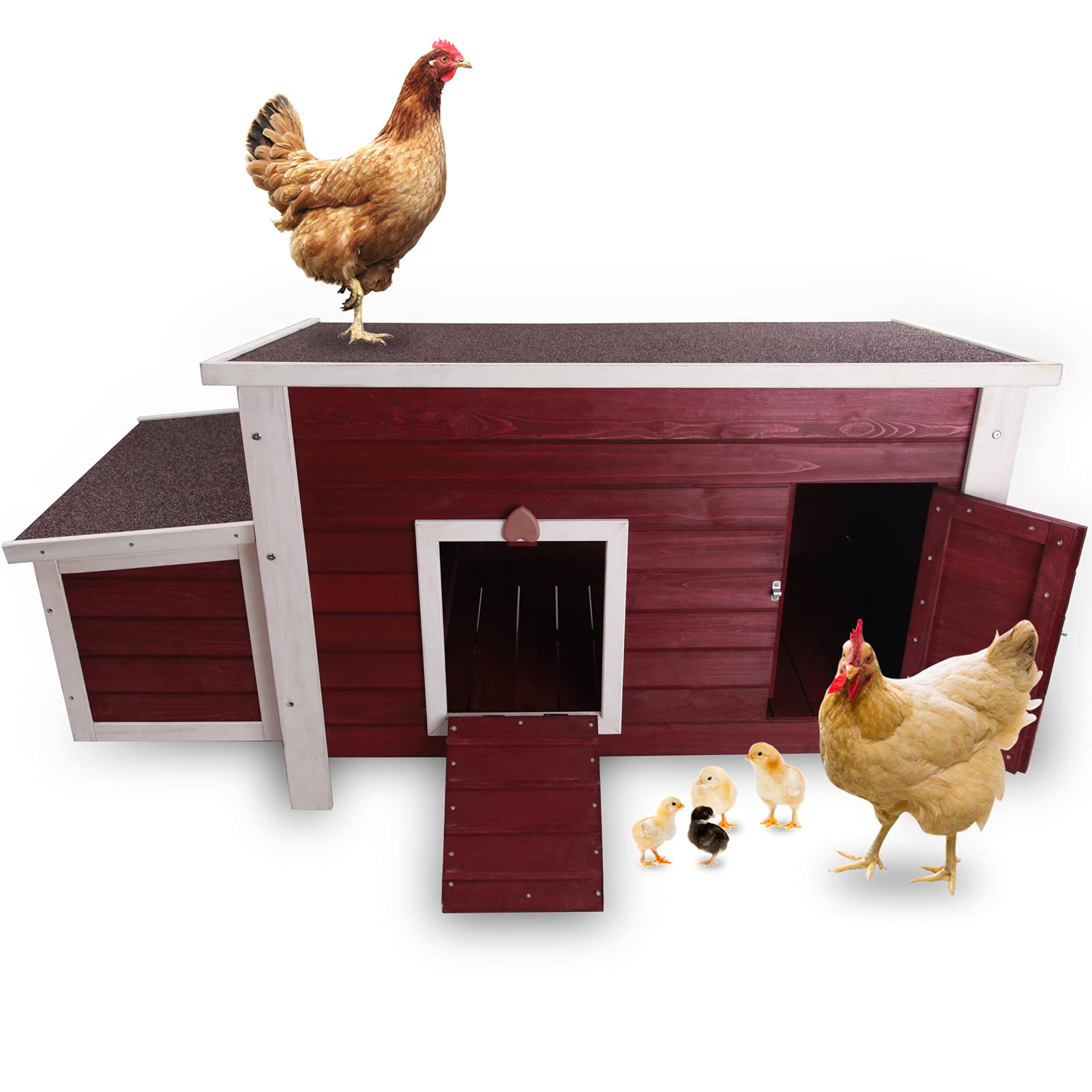 【Home&Garden】Weatherproof Outdoor Chicken Coop with Nesting Box, Outdoor Hen House with Removable Bottom