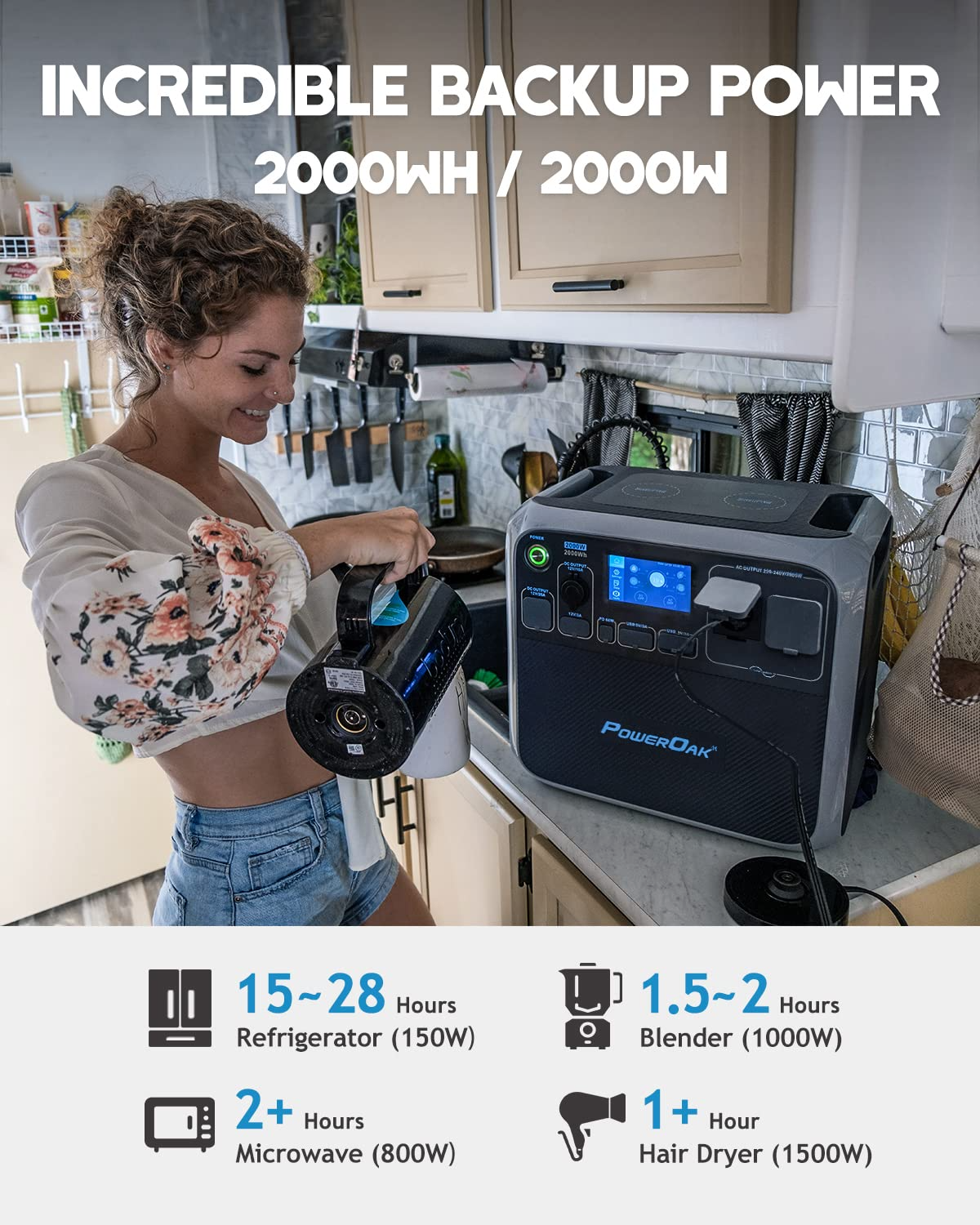 【Appliances】Portable Power Station Solar Generator with 2000Wh LiFePO4 Battery 2000W Inverter