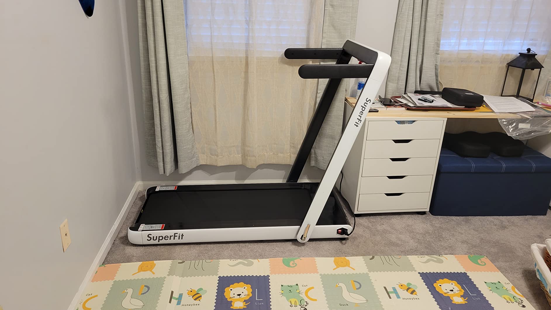 2 in 1 Folding Treadmill, 2.25HP Superfit Under Desk Electric Treadmill, Installation-Free