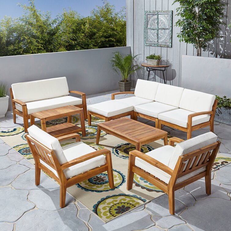 【Home&Garden】Bellevue Solid Wood 7 - Person Seating Group with Cushions