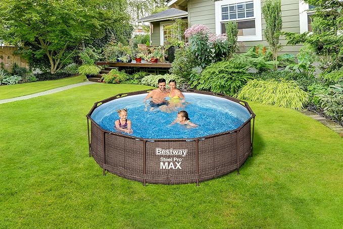Bestway Steel Pro Max Frame Pool Complete Set Deluxe Rattan Effect Round 366 x 100 cm