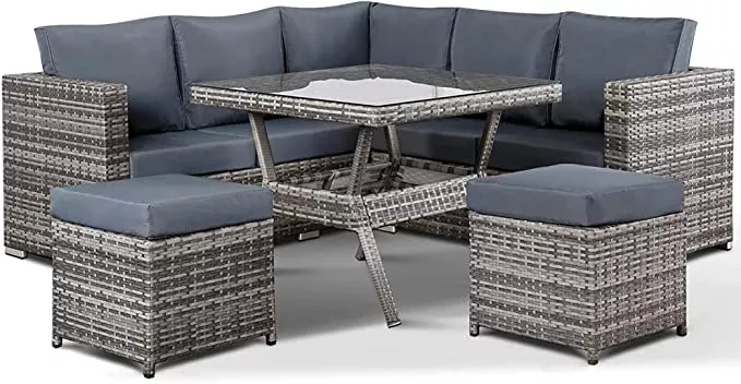 【Furniture】【BS】Semi-Assembled Rattan Garden Furniture Set 5 Piece Corner Sofa Cutlery Set