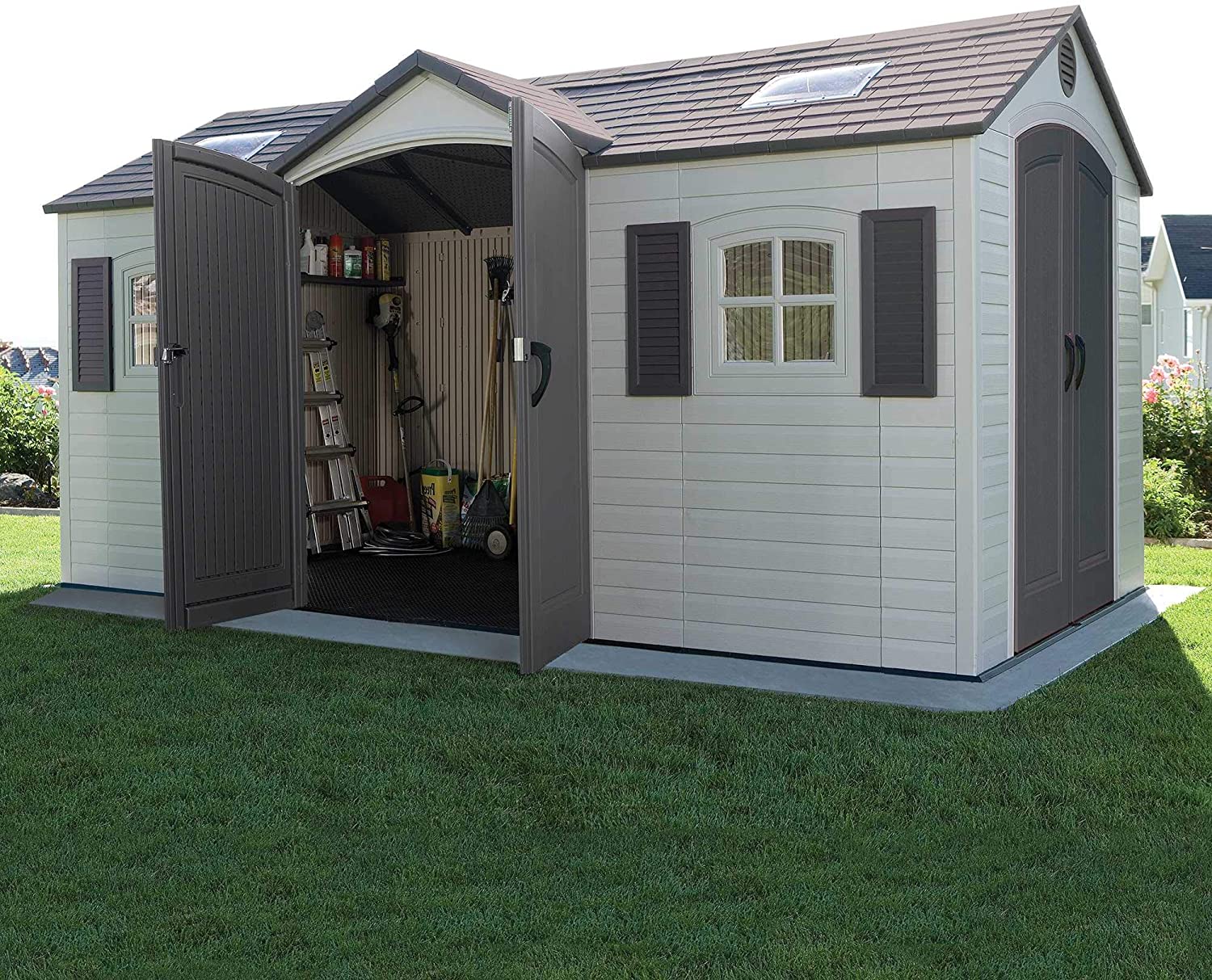 【Storage Shed】【BS】Outdoor Storage Dual Entry Shed, 15 x 8 ft, Desert Sand