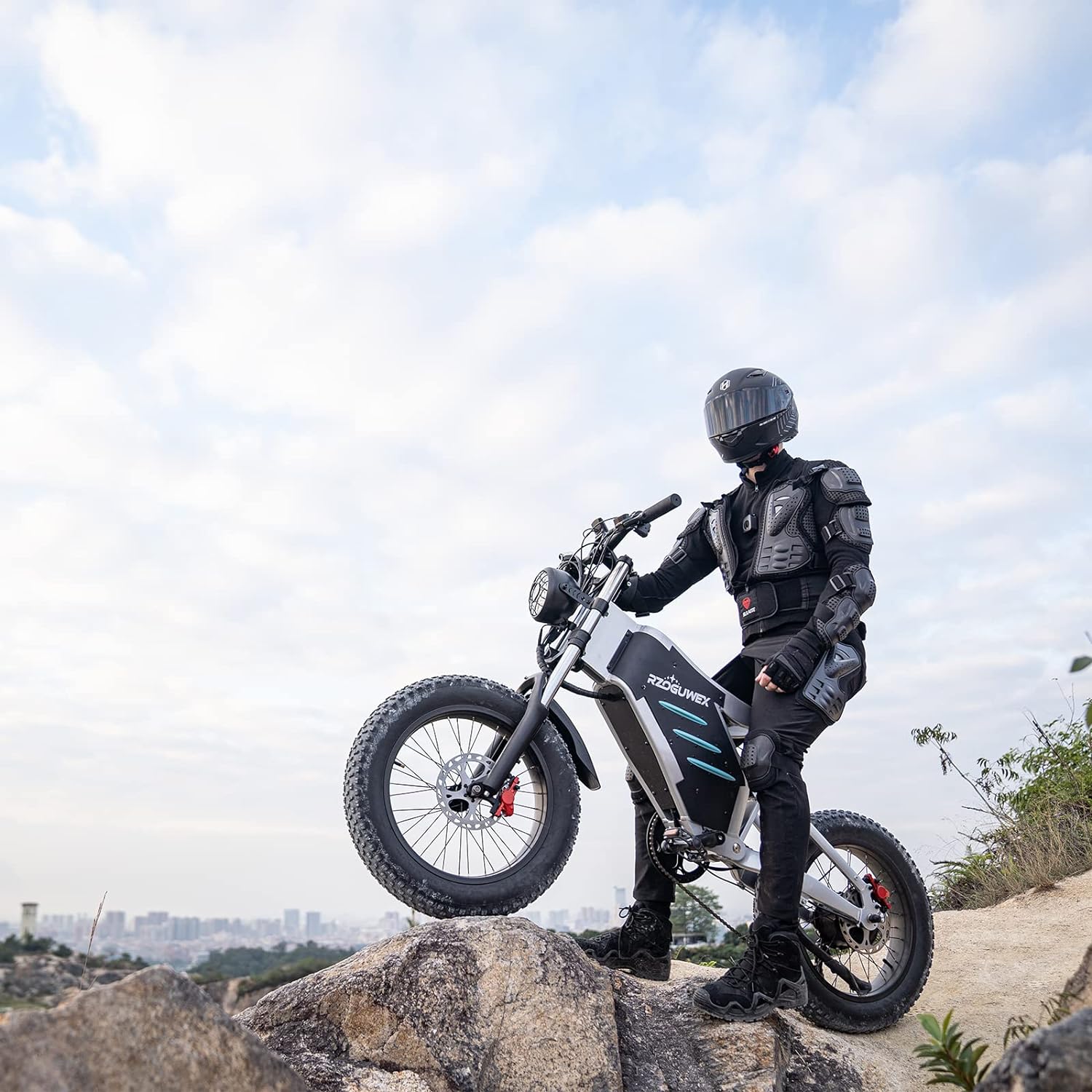 RZOGUWEX Electric Bicycle,20 Inch Off-Road EBIKE for Adults with 48V 25AH Detachable Lithium Ion Battery, 7 Speed Snow Bike with Dual Shock Absorbers and Brush-less Motor