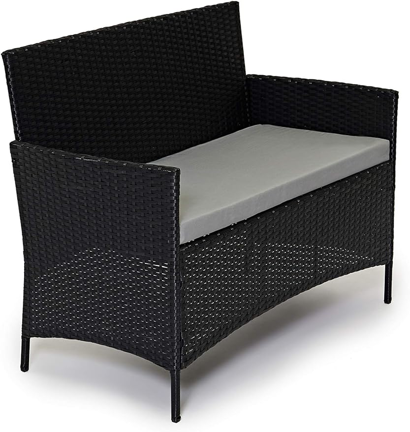 EVRE Grey Rattan Garden Furniture Set Patio Conservatory Balcony Indoor Outdoor 4 Seater Piece Glass Top Coffee Table Modular Sofa Loveseat with Cushions