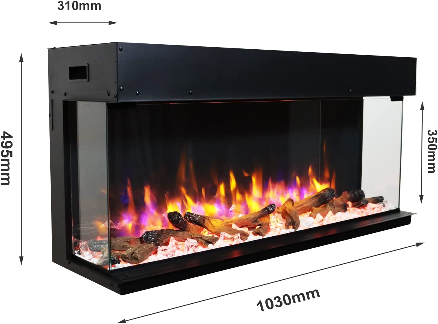 Endeavour Fires 40”/1030mm Rosedale 3D Media Wall Inset Electric Fireplace with Multi Flame Colours Log & Crystal Set, 7day Programmable Remote Control 1&2kW