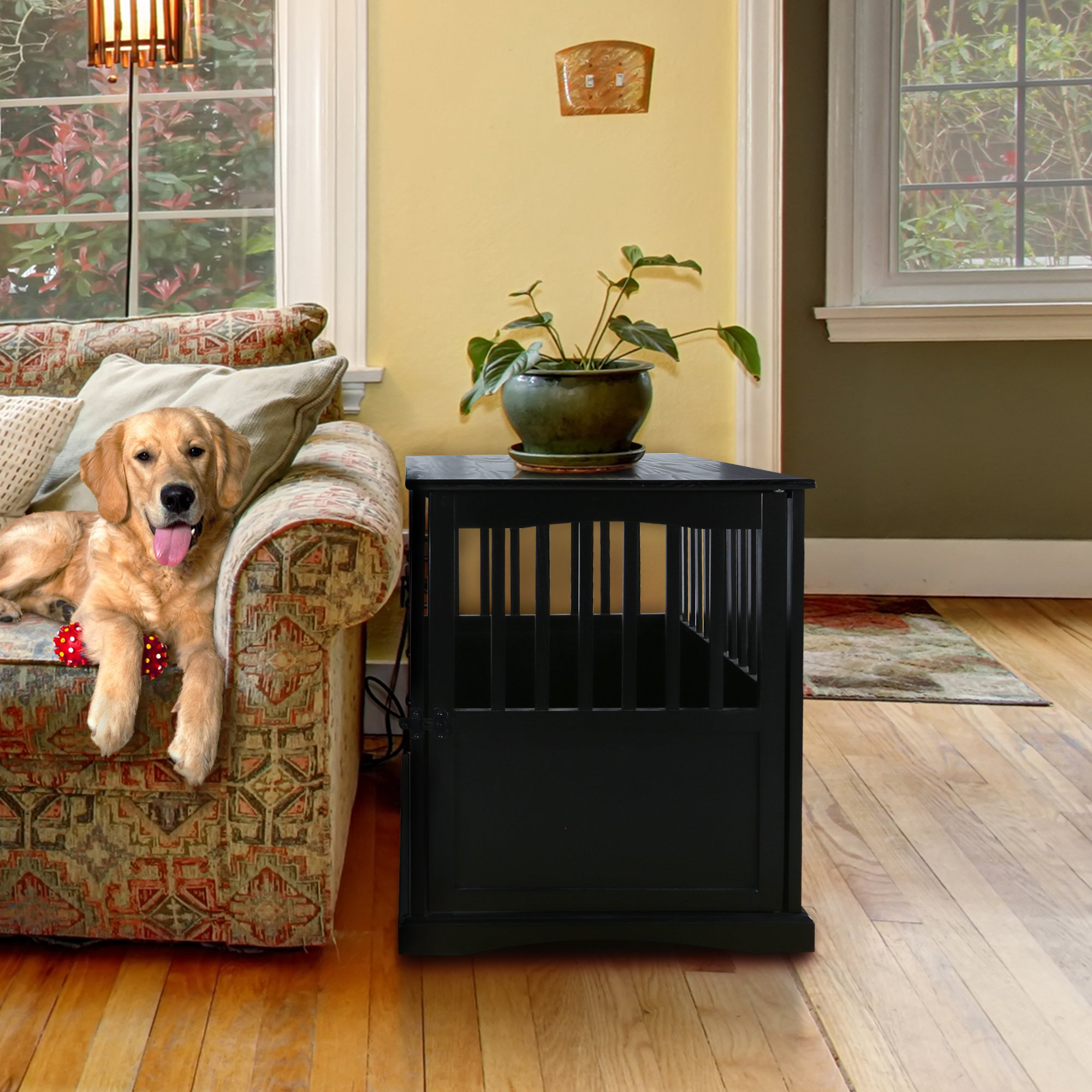 【Home&Garden】Wooden Large Pet Crate, End Table, Black