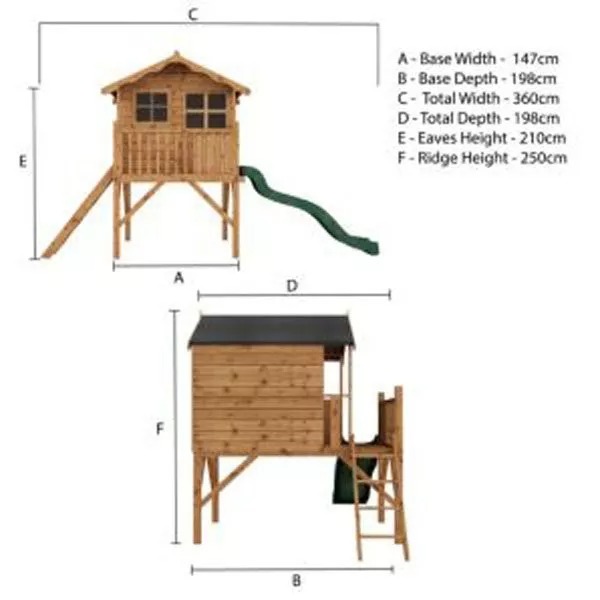 【Baby&Kids】Mercia 12 x 5ft Wooden Poppy Playhouse including Tower & Slide