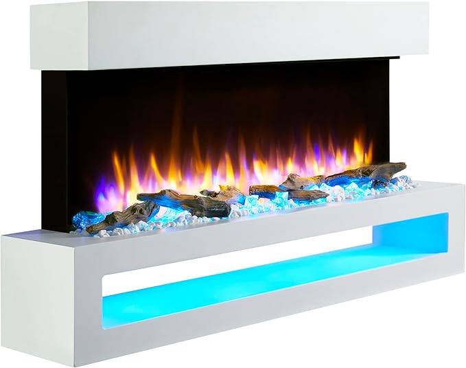 Endeavour Fires Fenwick Wall Mounted Electric Fireplace 110cm/43” 1&2kW, 7 day Programmable Remote Control Fire with an off White Surround