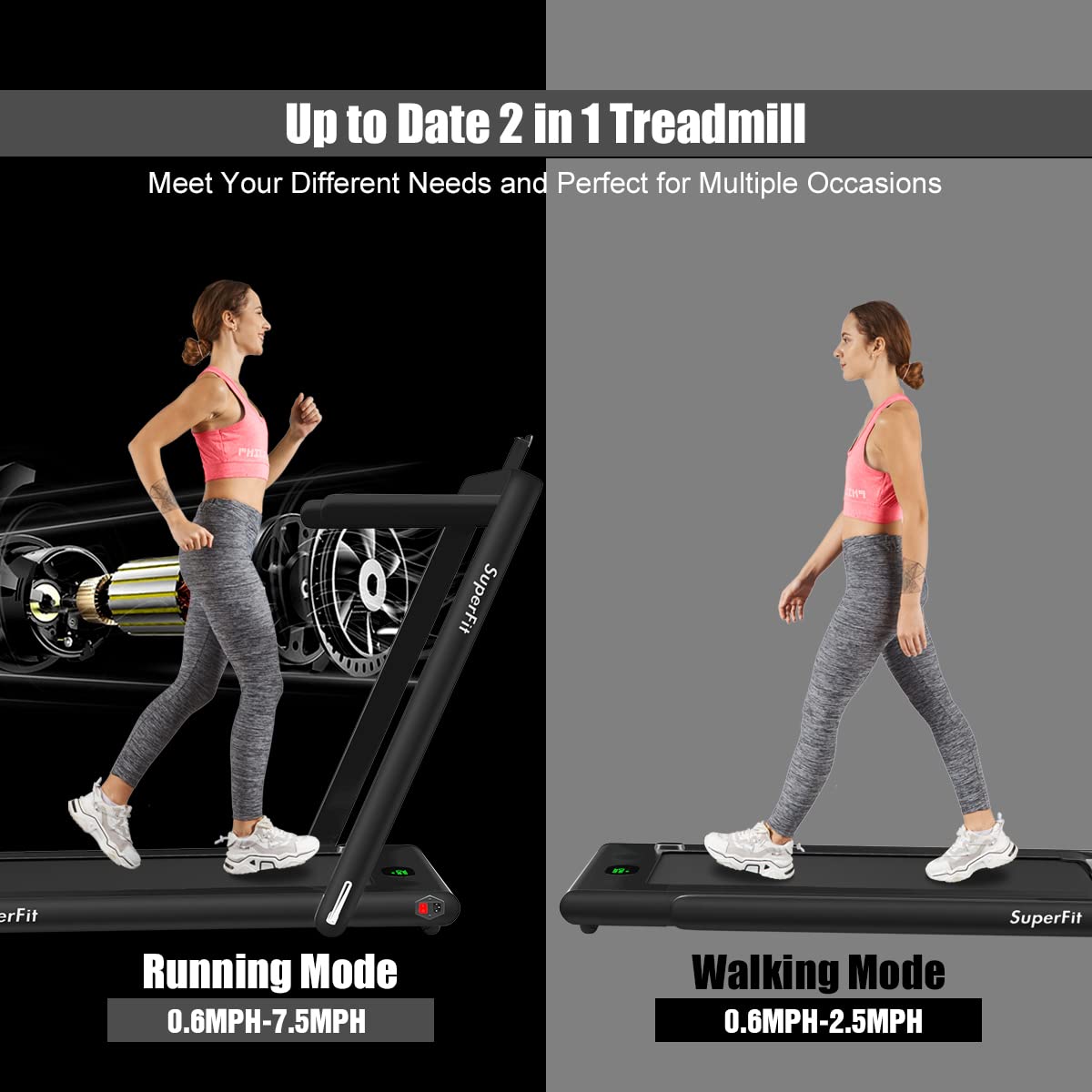 【Sports&Outdoors】2 in 1 Folding Treadmill, 2.25HP Superfit Under Desk Electric Treadmill, Installation-Fre《NO8》