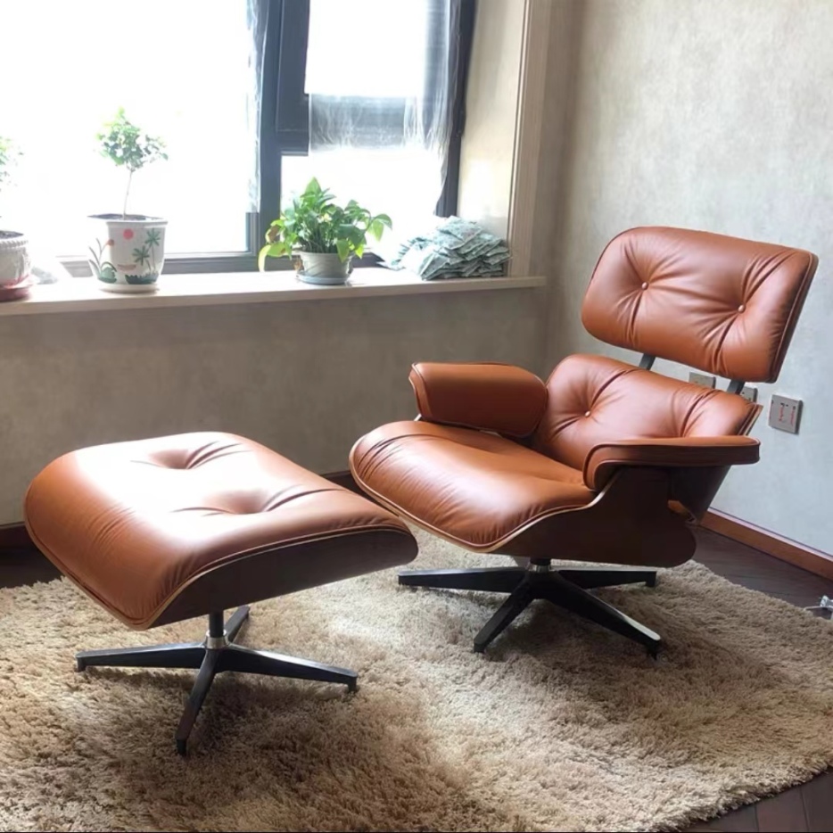 【Furniture】【BS】Genuine Leather Recliner with Ottoman, Mid Century Classic Lounge Chair