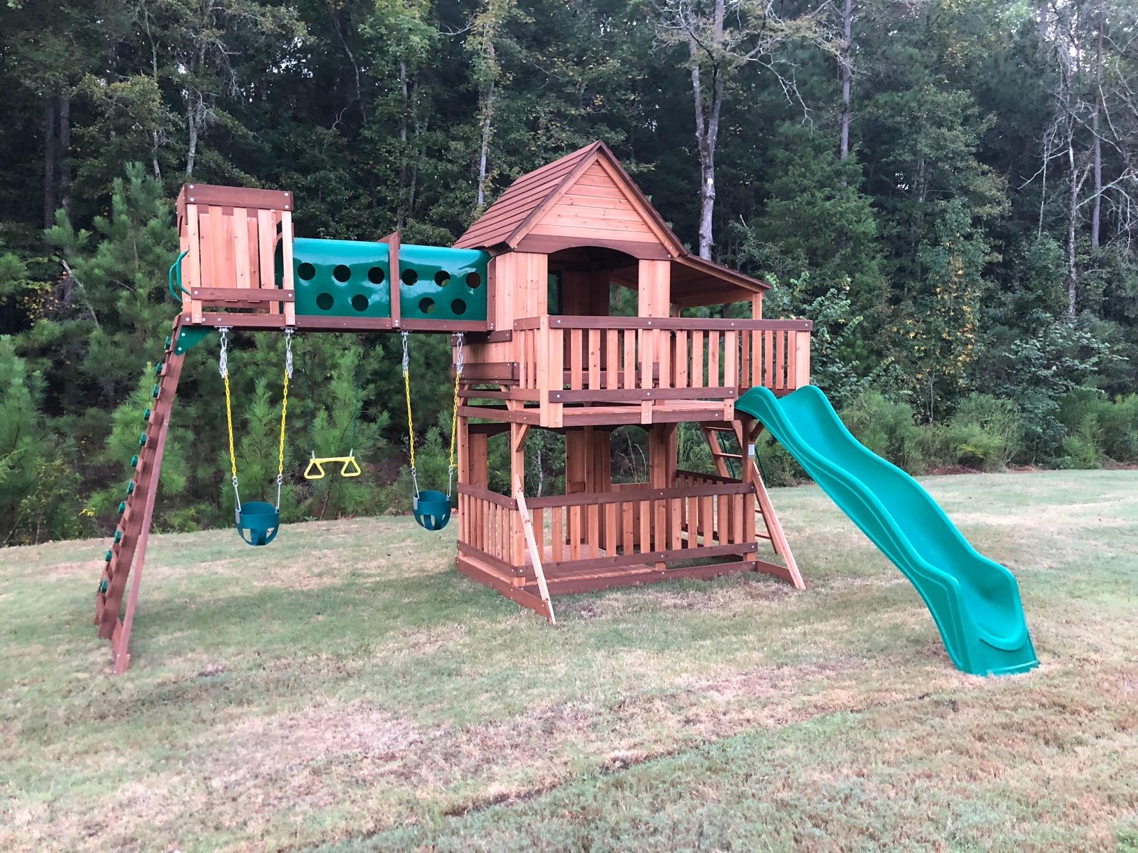 【Baby&Kids】Woodridge Elite All Cedar Wood Swing Set, Upper and Lower Deck, Sandbox, Vented Tunnel