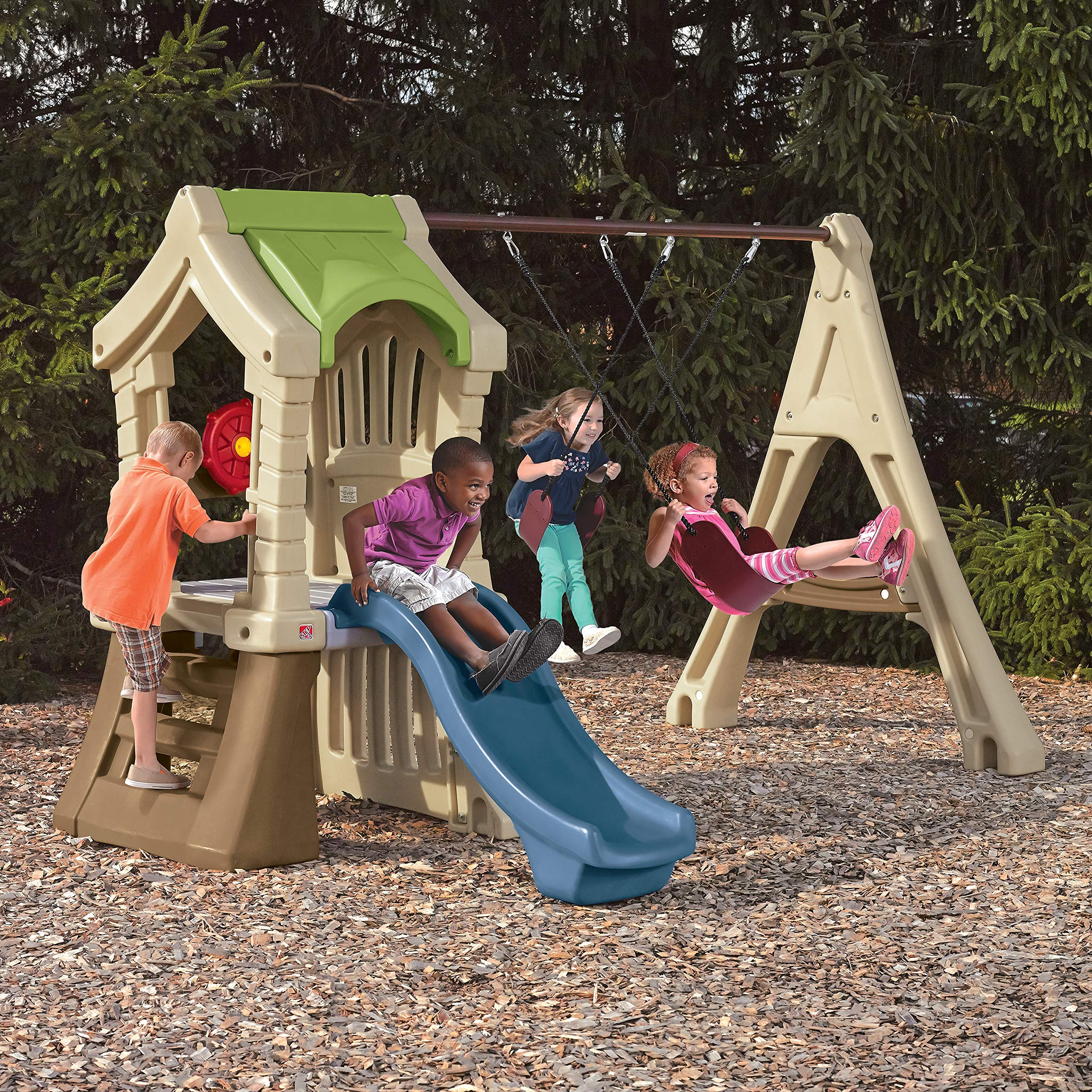 【Baby&Kids】Play Up Gym Set, Kids Outdoor Swing Set with Slide, Plastic Play Set with Swings