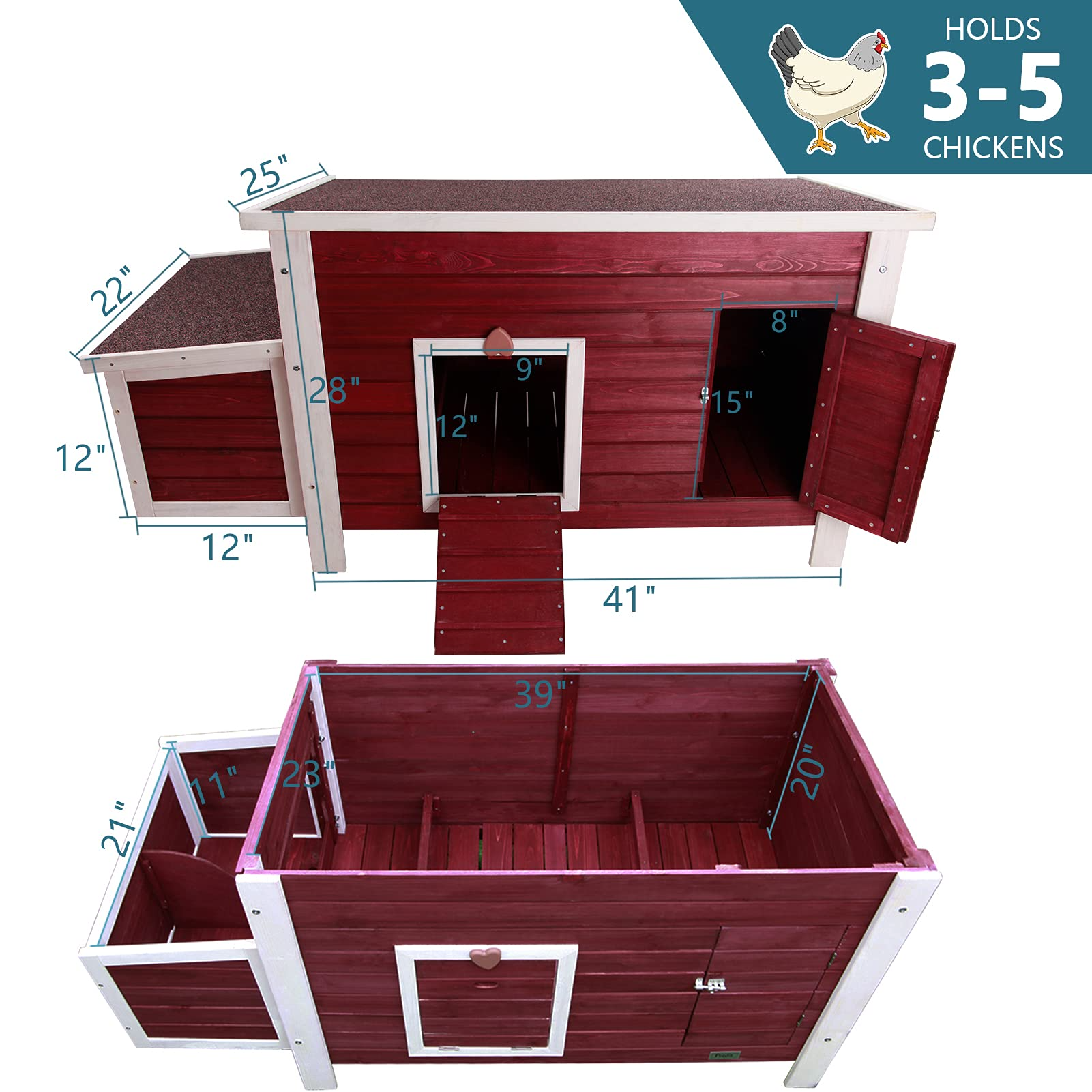 【Home&Garden】Weatherproof Outdoor Chicken Coop with Nesting Box, Outdoor Hen House with Removable Bottom