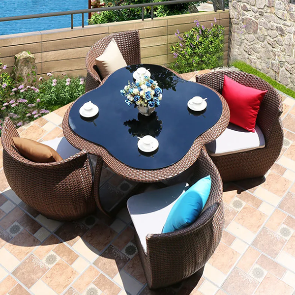 【Home&Garden】Outdoor rattan chair storage table and chair five-piece set