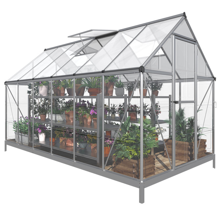 【Home & Garden】6x12 FT Hybrid Polycarbonate Greenhouse with 3 Vent Window Lockable Hinged Door