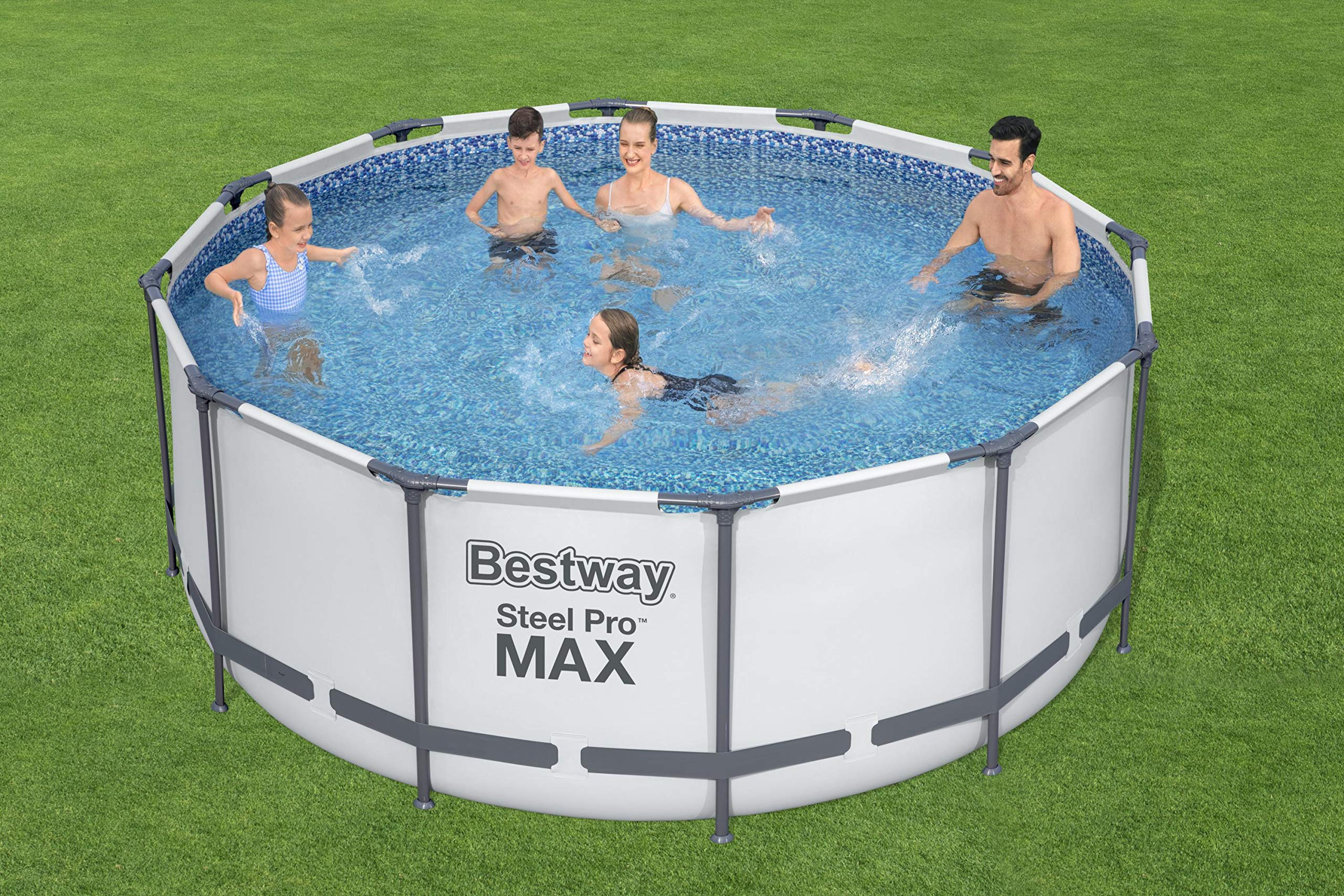 【Sports&Outdoors】【BS】Steel Pro Max Round Frame Swimming Pool with Filter Pump, Grey, 12 ft