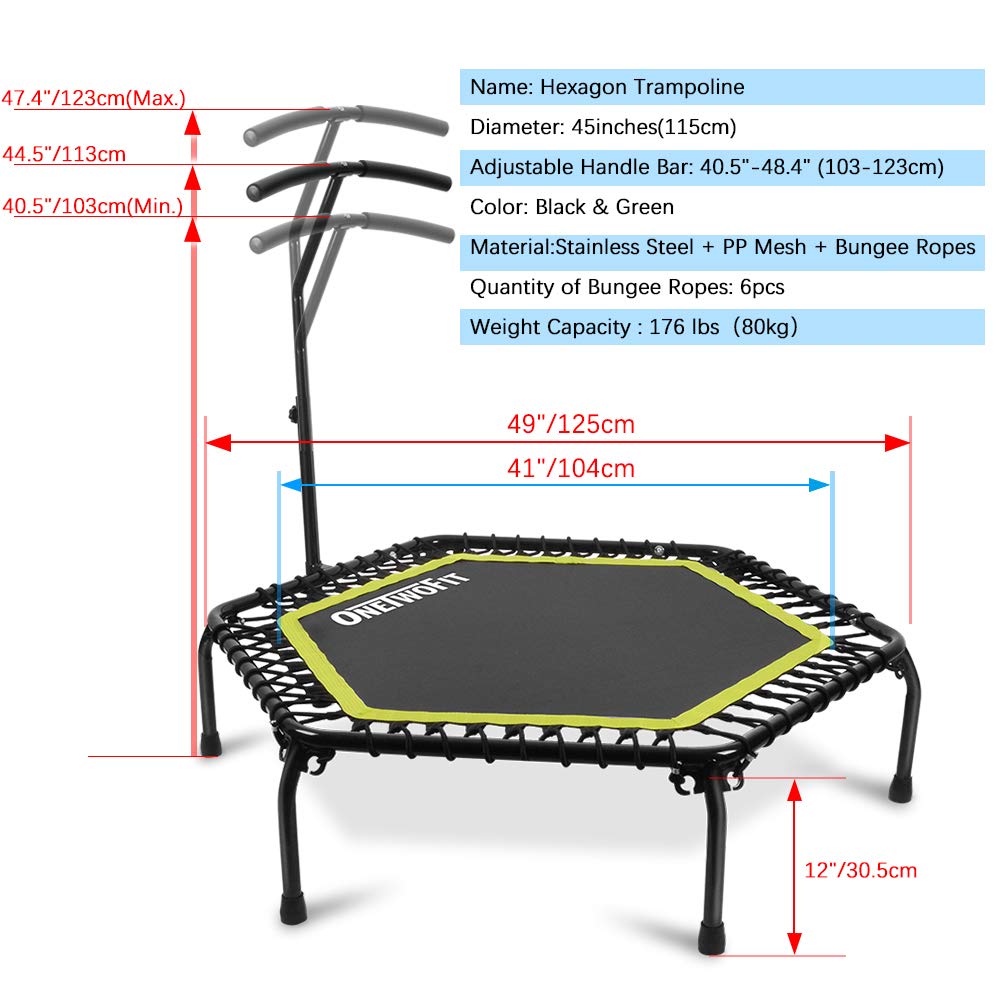 【Sports&Outdoors】Silent Mini Fitness Trampoline with Adjustable Handle Bar, for Adults or Kids