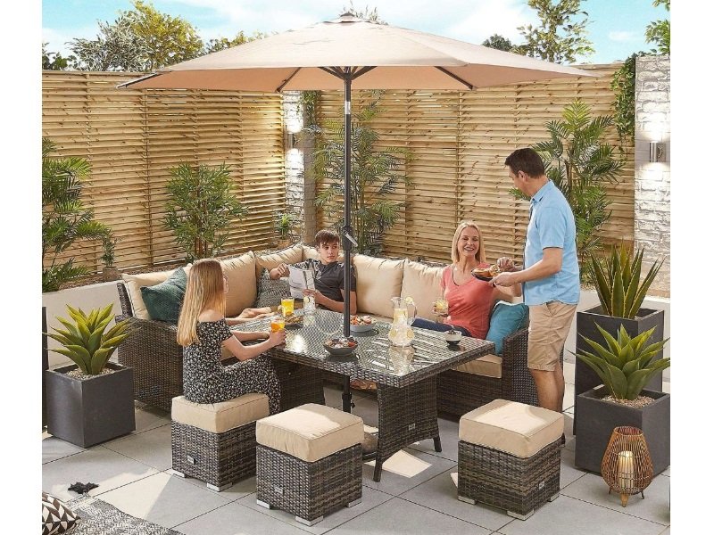 【Home&Garden】Nova Outdoor Living Cambridge Left Hand Corner Dining Set with Parasol Hole Table Corner Sofa