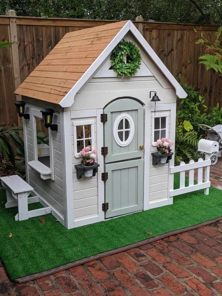 Aspen All Cedar Wooden Playhouse, Country Style, Dutch Front Door, Flower Pot Holders