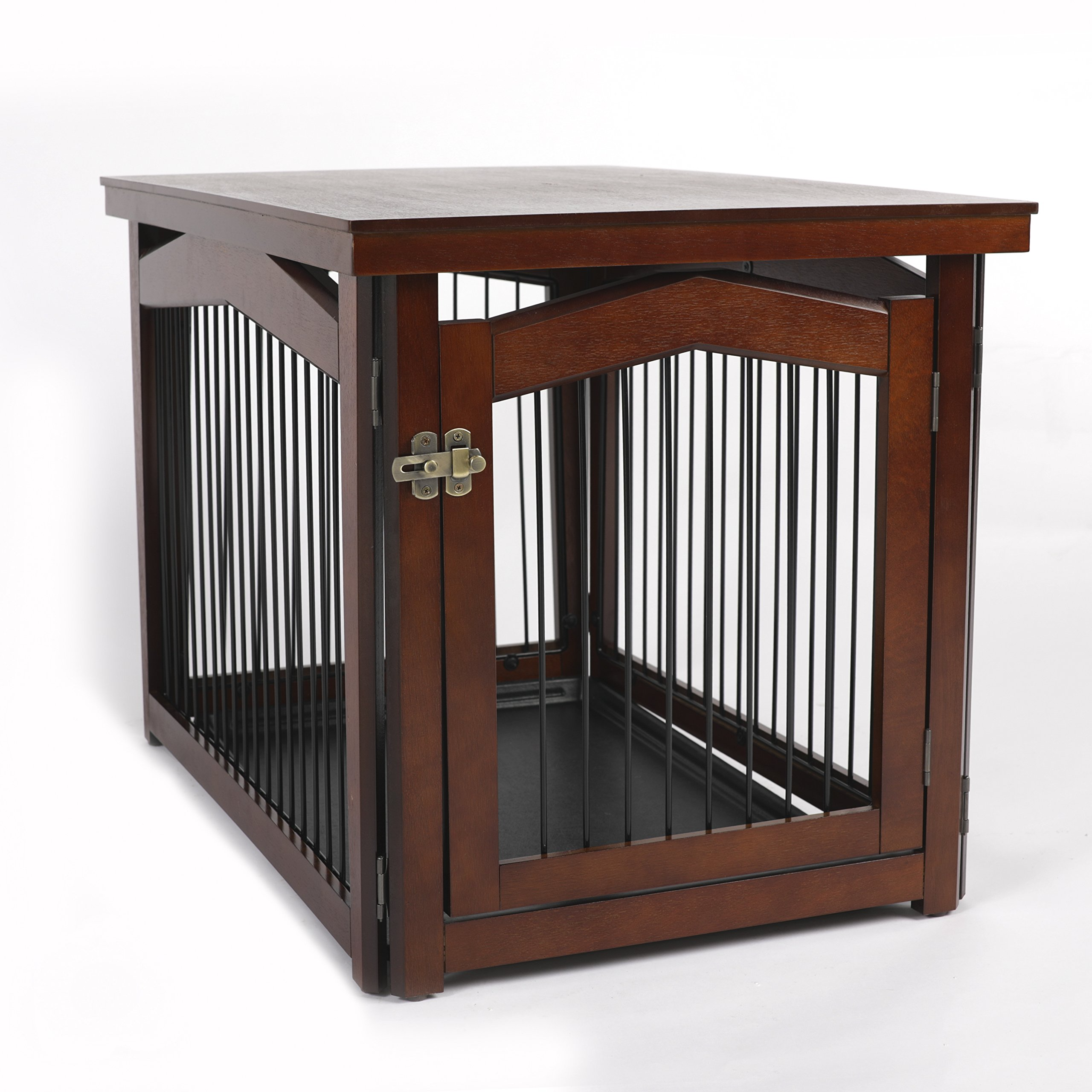 【Home&Garden】2-in-1 Configurable Pet Crate and Gate, Brown, Large