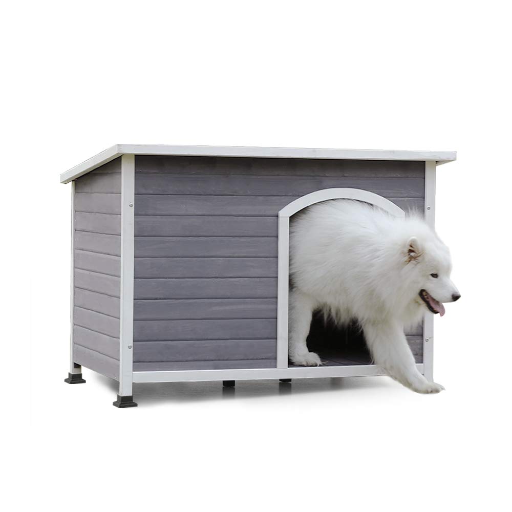 【Home&Garden】Outdoor Wooden Dog House with Hinges, Raised Feet, Openable Asphalt Roof & Removable Floor
