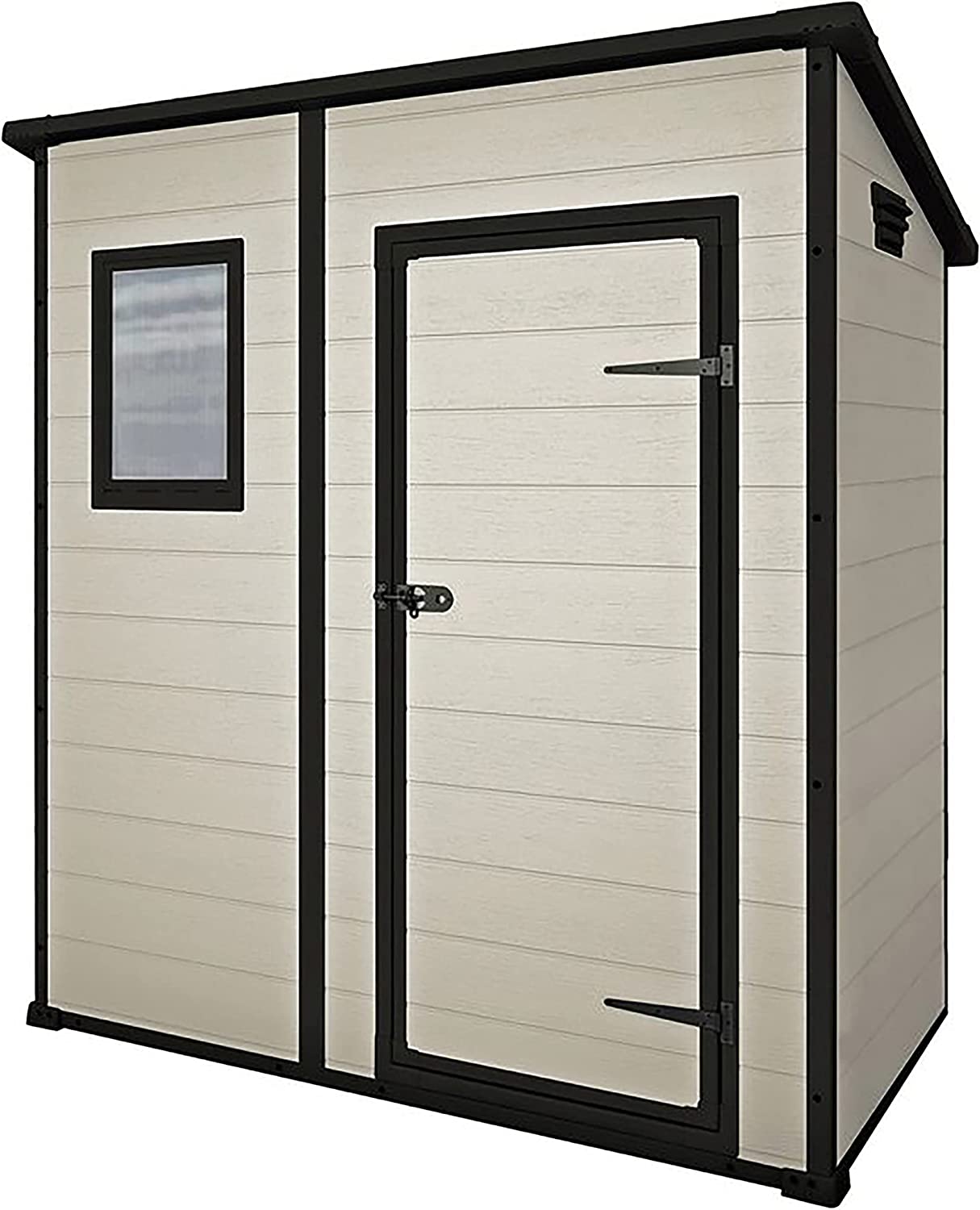 Keter Manor Outdoor Pent Single Door Garden Storage Shed 6 x 4ft Beige Brown Wood Effect Fade Free All Weather Resistant Safe And Secure Zero Maintenance