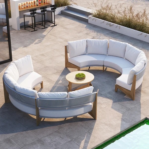 8 Pieces Farmhouse CurvedModular Outdoor PatioSectional Sofa Set withCoffee Table.