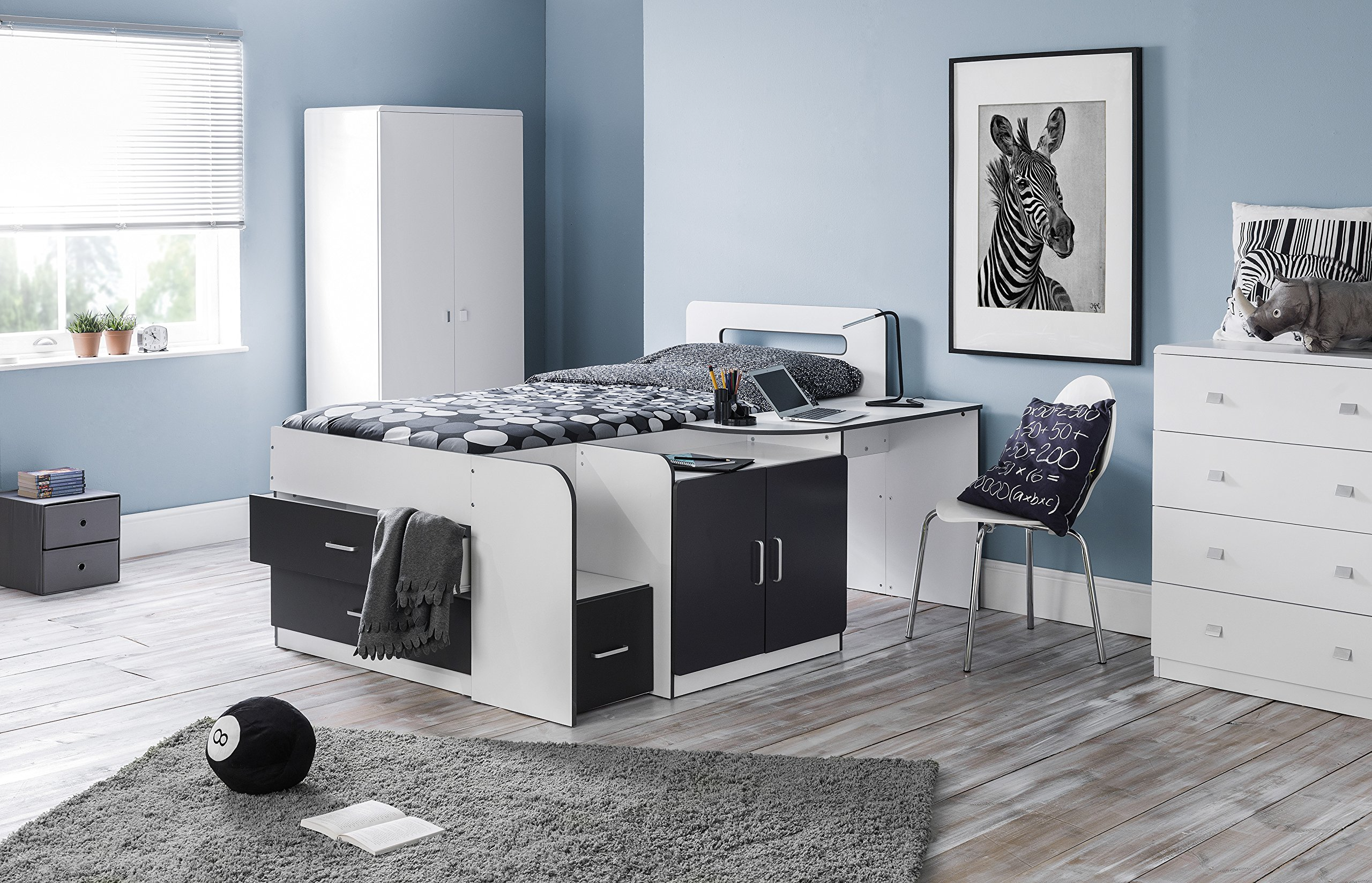 【Furniture】Julian Bowen Cookie Cabin Bed , White/Charcoal, Single