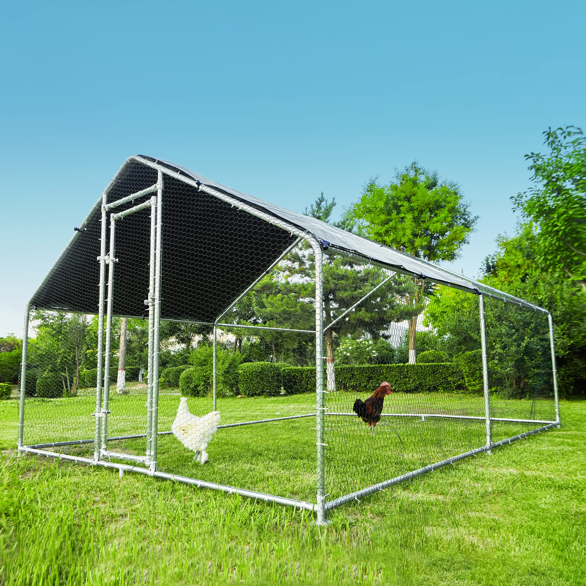 【Home&Garden】Large Metal Chicken Coops for 10 Chickens for Protection & Exercise Space, Walk-in Poultry Cage