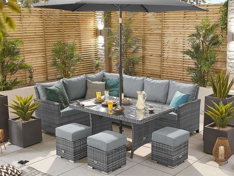 【Home&Garden】Nova Outdoor Living Cambridge Left Hand Corner Dining Set with Parasol Hole Table Corner Sofa
