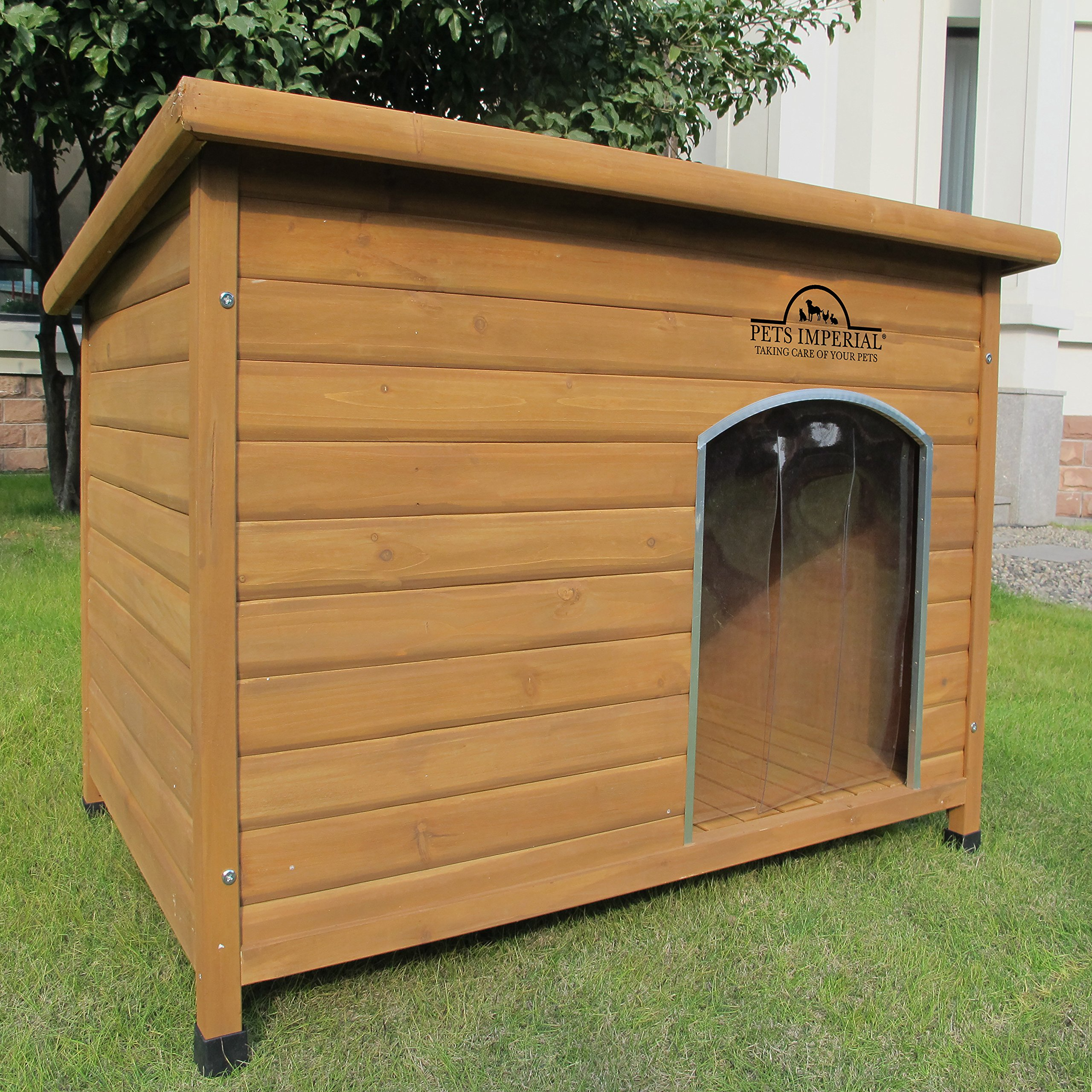 【Home&Garden】XL Insulated Wooden Dog Kennel Cedar Color with Support Rails and Removable Floor