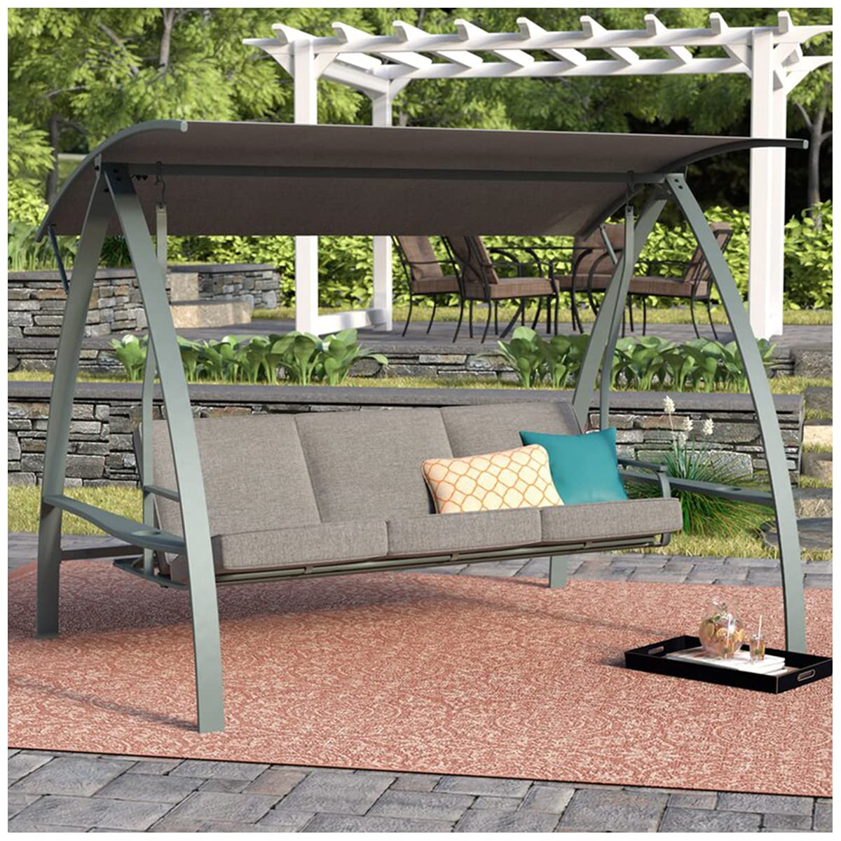 【Home&Garden】【BS】3 Person Patio Swinging Bench Chair 3-Seat Daybed Porch Swing Seater Outdoor Porch Swing
