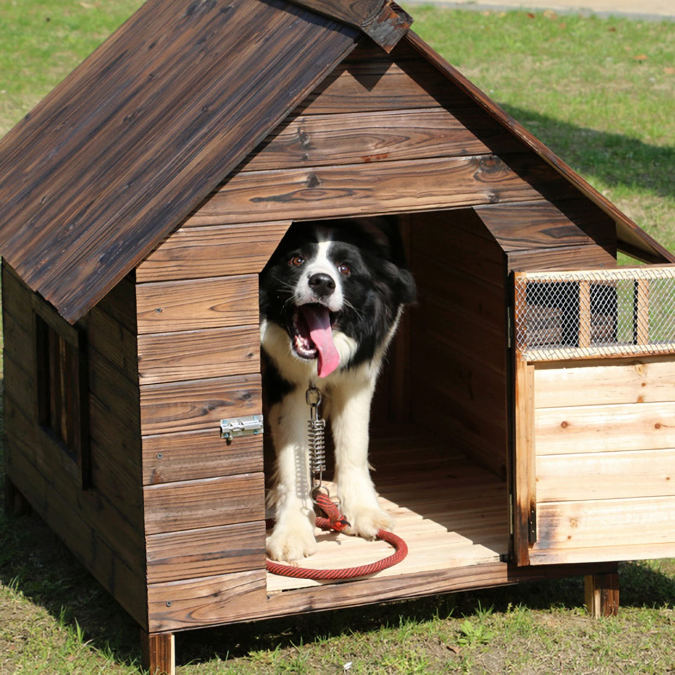 【Home&Garden】Dog Kennels for Outside, Wood Dog House Outdoor Dog Kennel Dog Cage Villa, 36x39x37 in