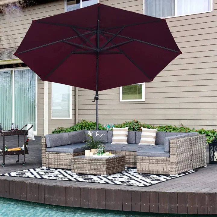 【Furniture】Outsunny 7 Piece Terrace Rattan Sofa Set All Weather Conversation Garden Wicker Combination Set with Coffee Table and Cushions