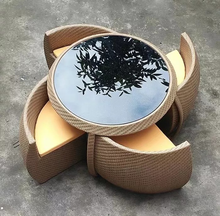 【Furniture】Outdoor balcony leisure rattan chair + table five-piece open-air sun room courtyard