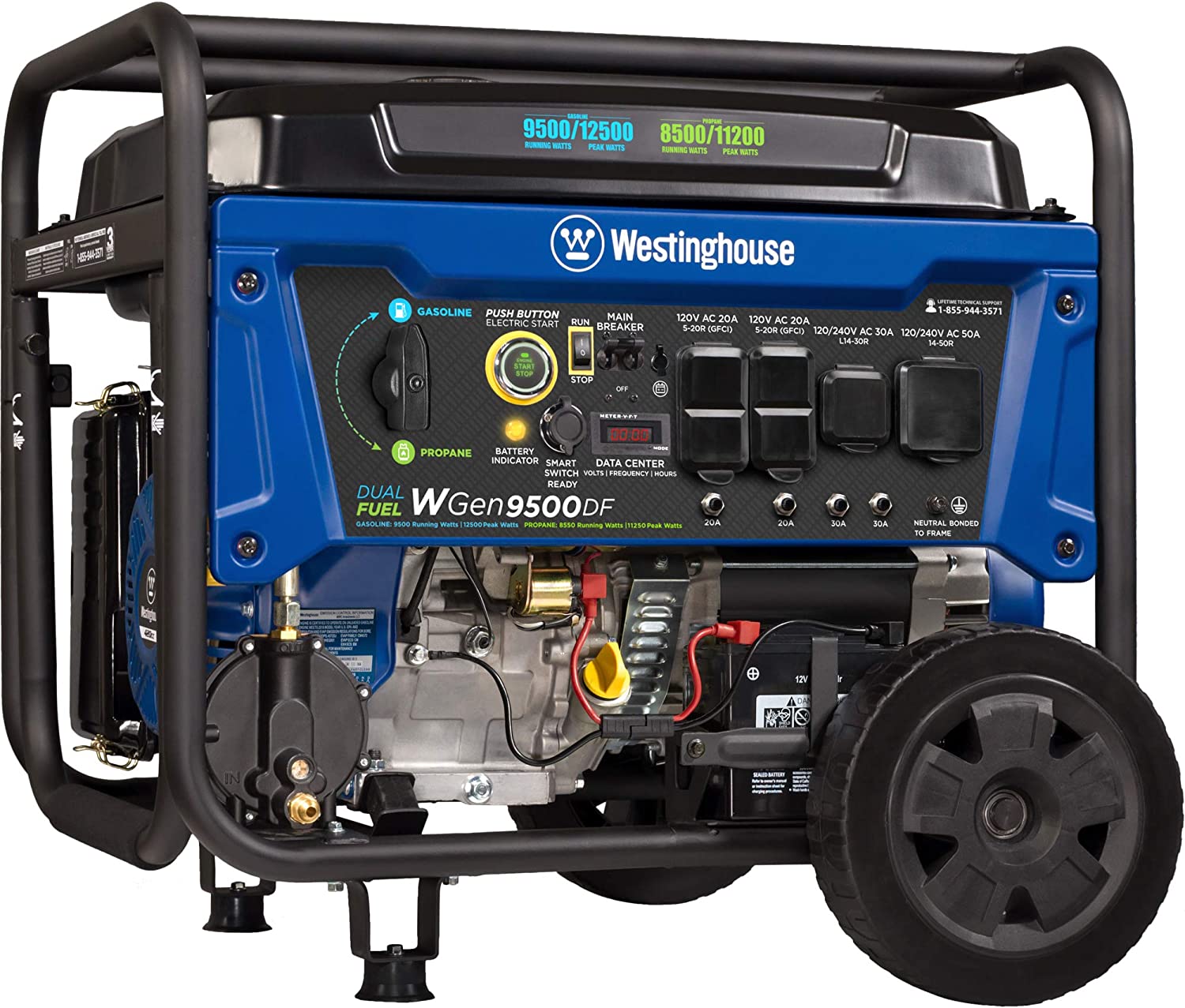 【Appliances】12500 Watt Dual Fuel Home Backup Portable Generator, Remote Electric Start, Transfer Switch Ready