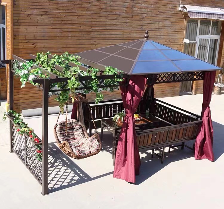 【Gazebo】Outdoor gazebo hanging chair villa garden antiseptic wood four-corner pavilion