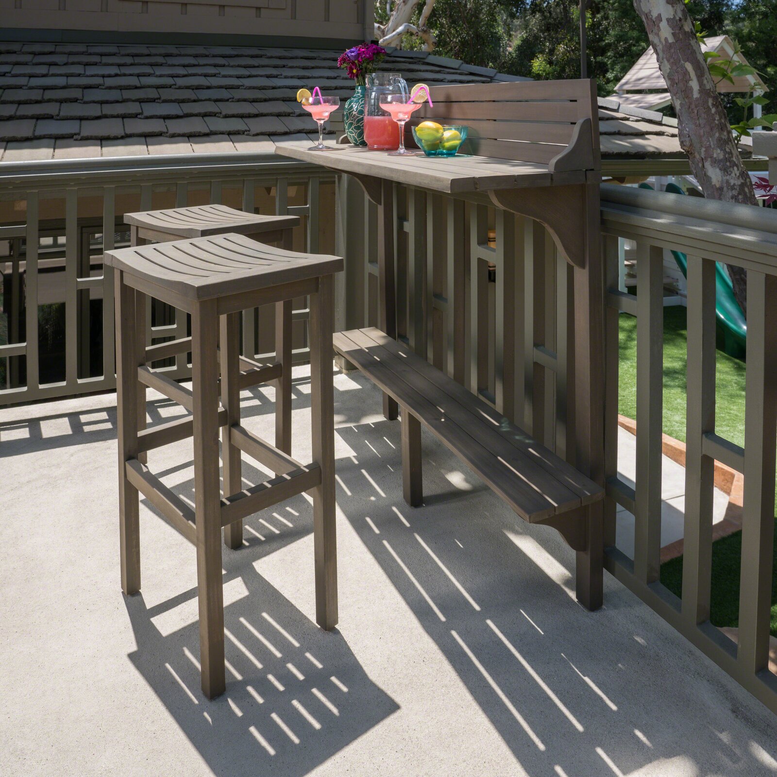 【Home&Garden】Bushnell Bar Set with Solid Wood Outer Material