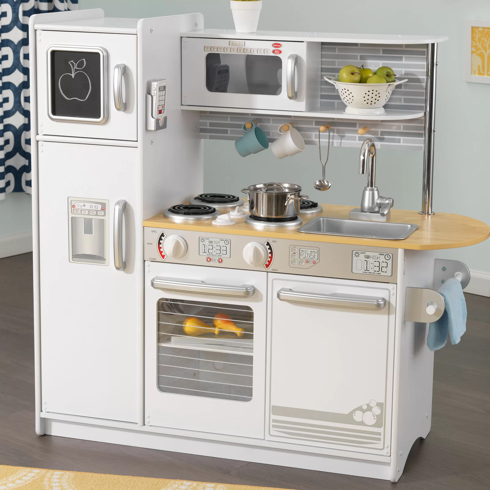 【Baby&Kids】Uptown White Wooden Play Kitchen with Play Phone & Chalkboard
