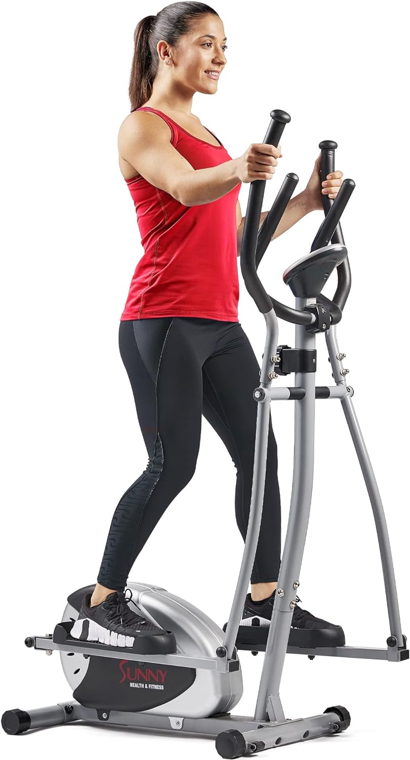 Sunny Health & Fitness Stepping Elliptical Cross Trainer, Total Body Cross Trainer w/LCD Monitor, Low Impact Exercise Equipment for Home and Optional Exclusive Advanced Style