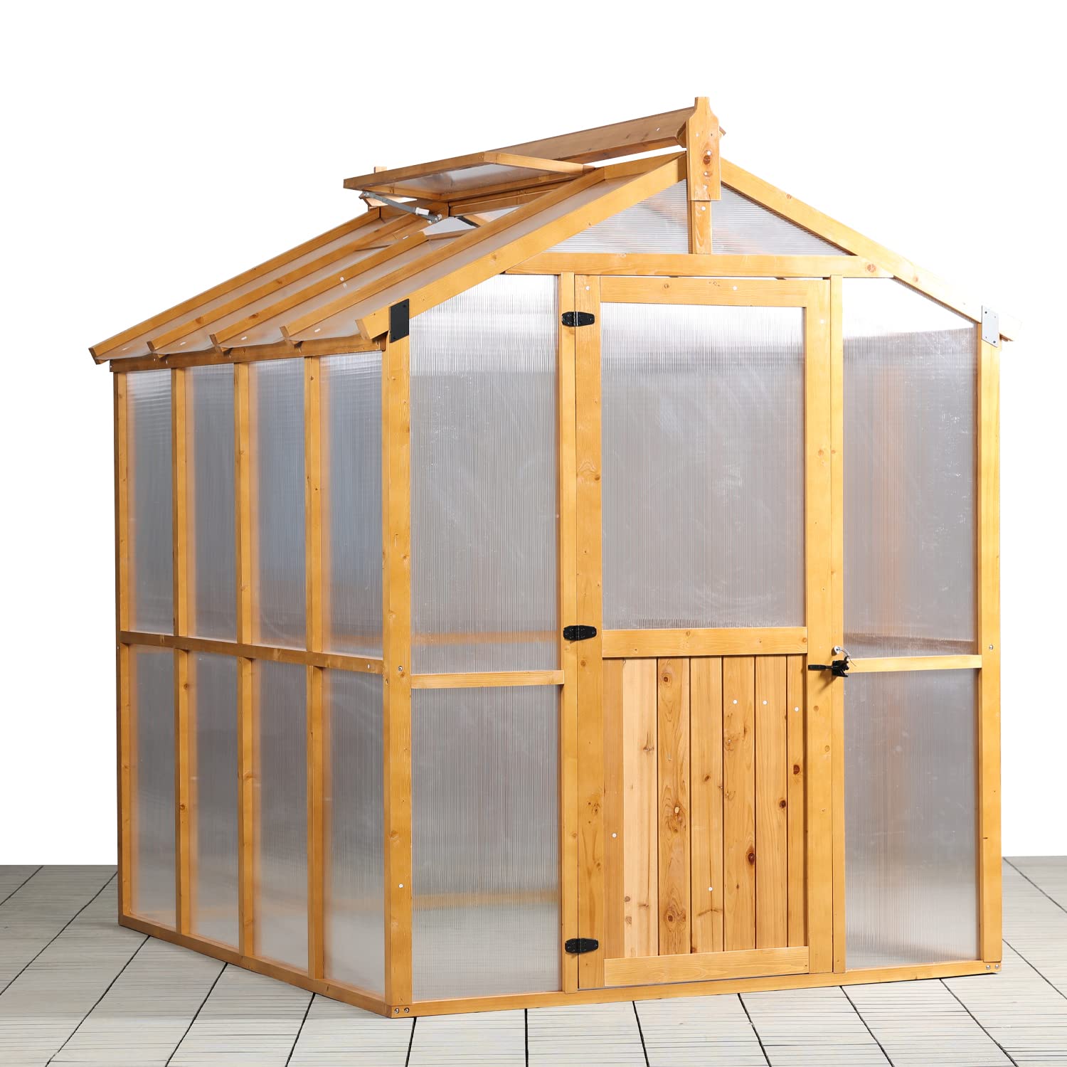 【Home&Garden】Outdoor Walk-in Greenhouse, Plant Gardening Polycarbonate Green House with Roof Vent