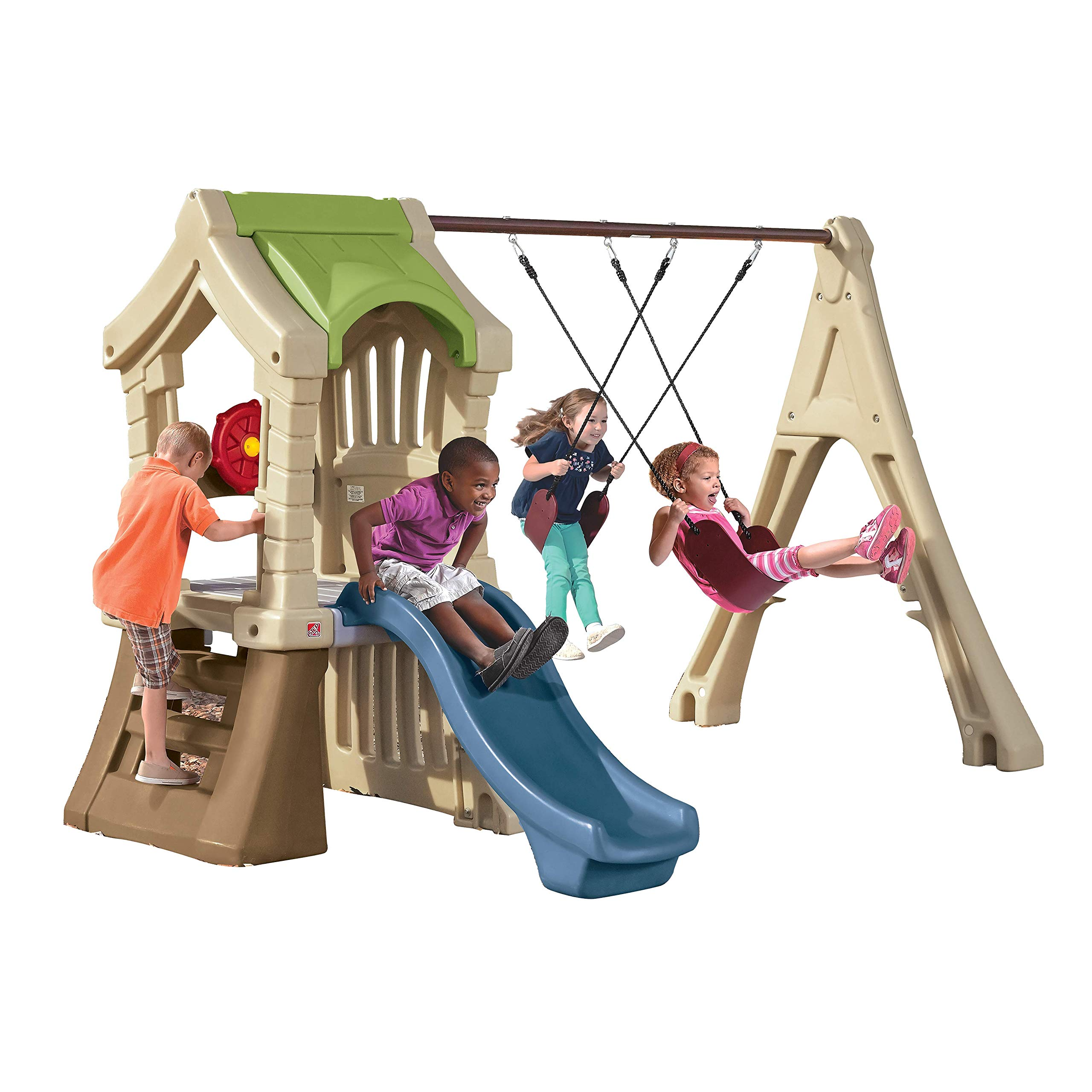 【Baby&Kids】Play Up Gym Set, Kids Outdoor Swing Set with Slide, Plastic Play Set with Swings