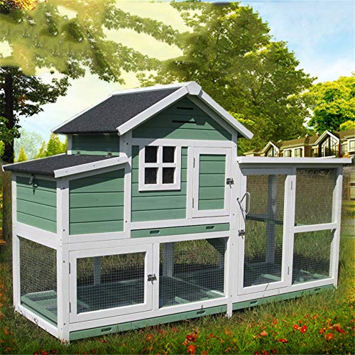 Chicken Coop, Large Fir Wood Chicken Coop Rabbit Hutch,Ark House Poultry Run Nest Box,Removable Tray