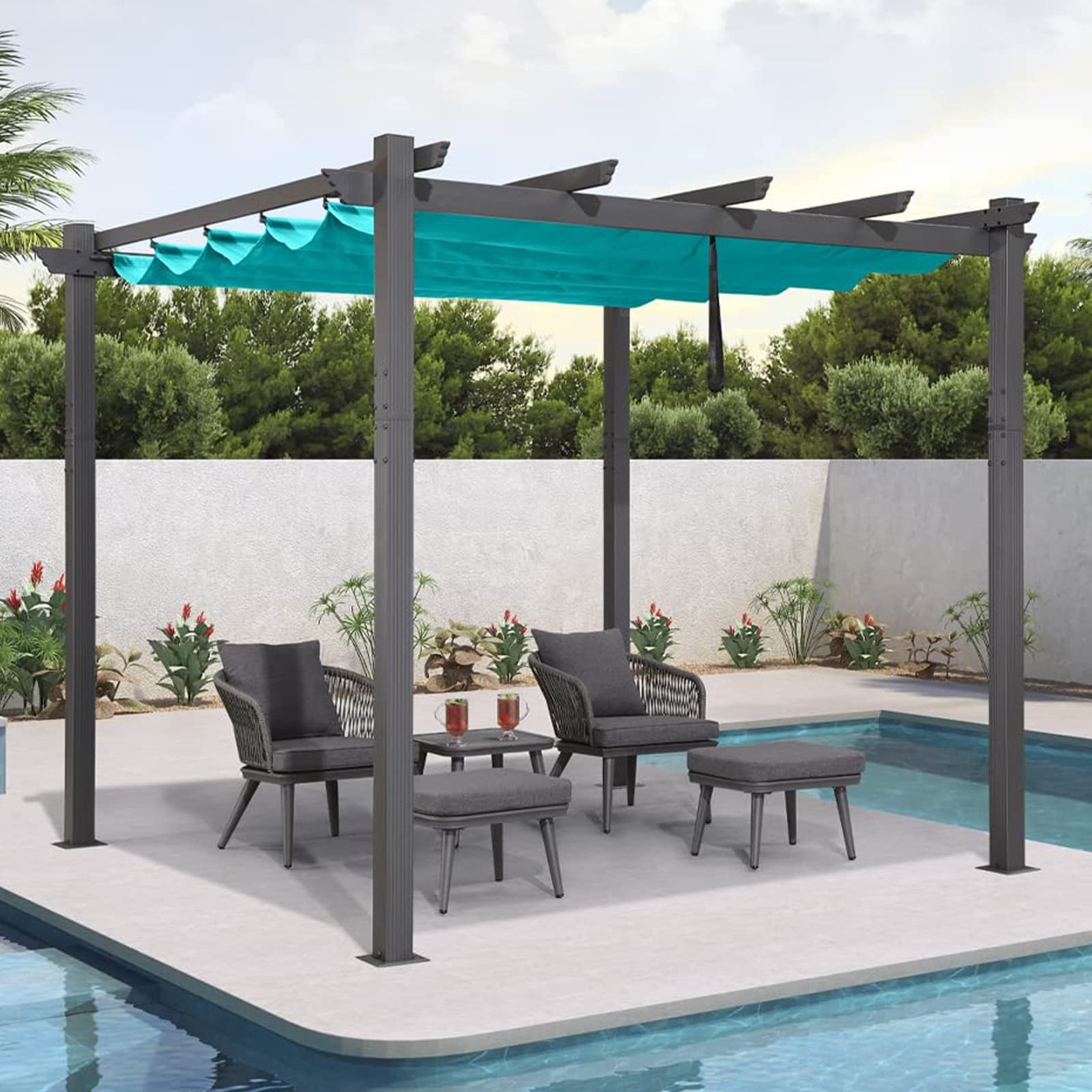 【Gazebo】10' X 12' outdoor retractable pergola,Modern Yard Grape Trellis PergolaGazebo