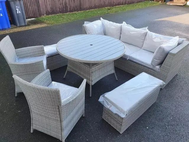 【Home&Garden】【BS】9 seater luxury set of garden furniture in grey rattan