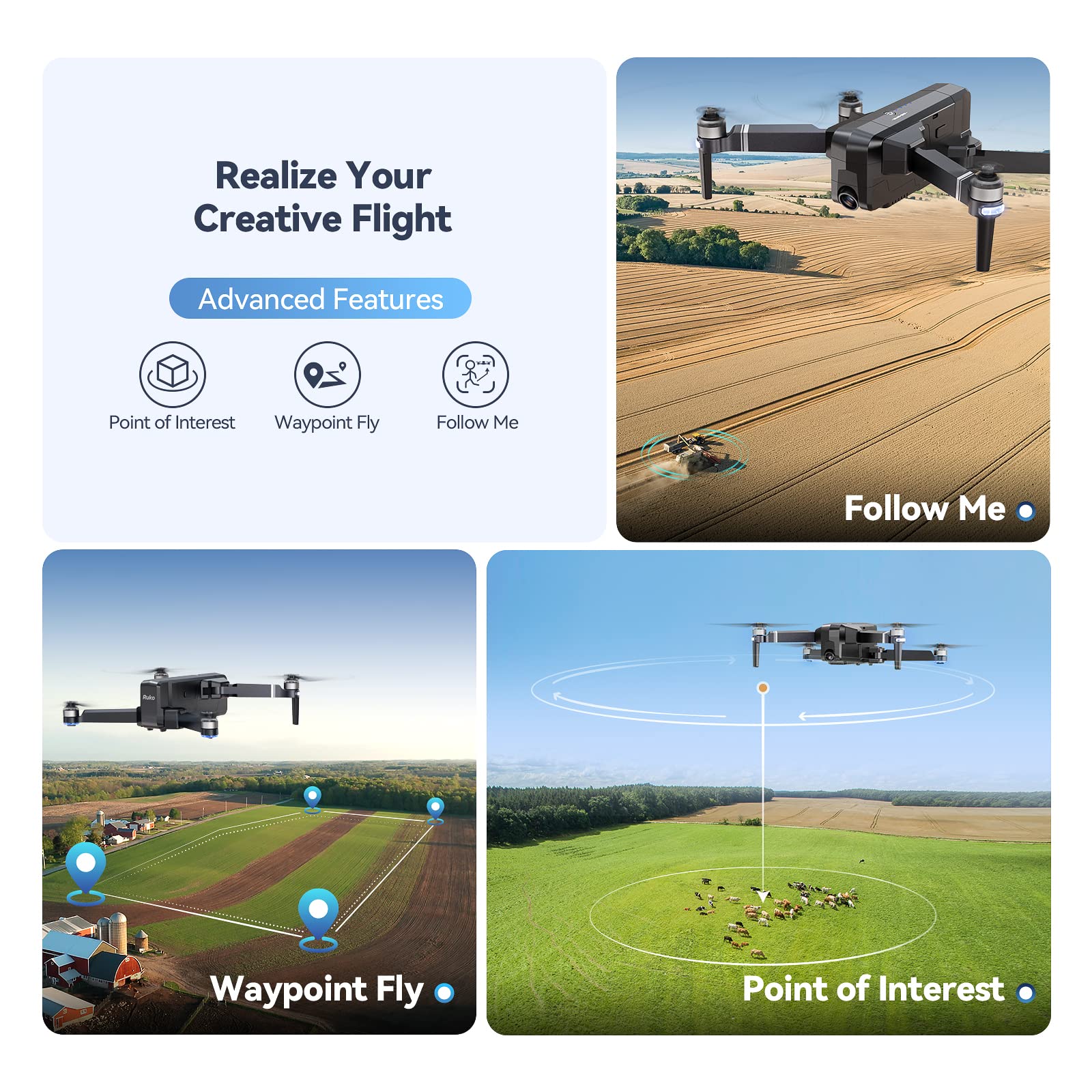 SJRC F11 4K PRO GPS Drone, 5G WiFi FPV Drone with 4K HD Camera, 2-Axis Gimbal and Brushless Motor, Foldable RC Quadcopter (4 Battery)《NO8》
