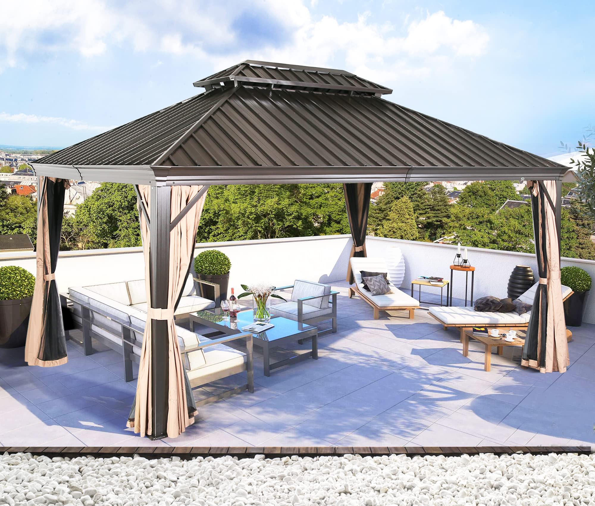【Gazebo】【BS】Hardtop Gazebo with Netting and Curtains for Patios, Gardens, Lawns & Outdoor Activities